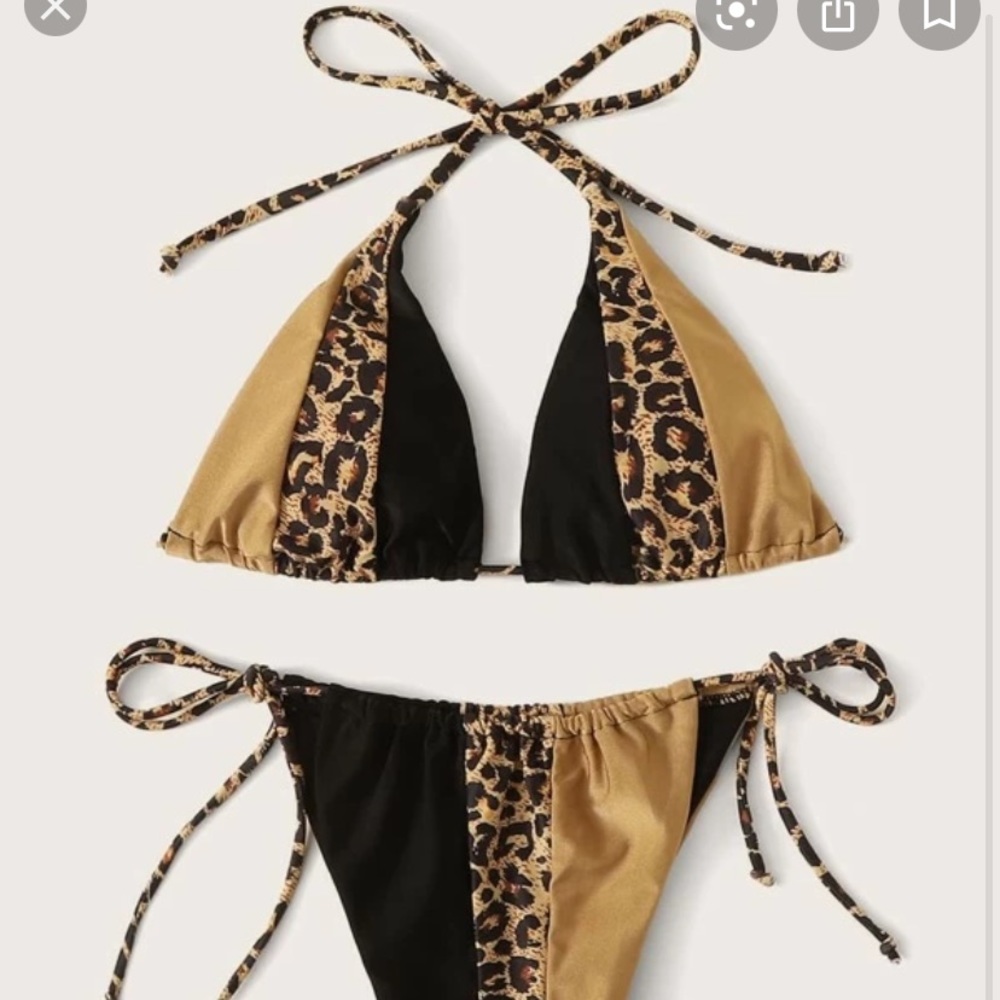 Shein Leopard Halter Triangle Tie Side Bikini